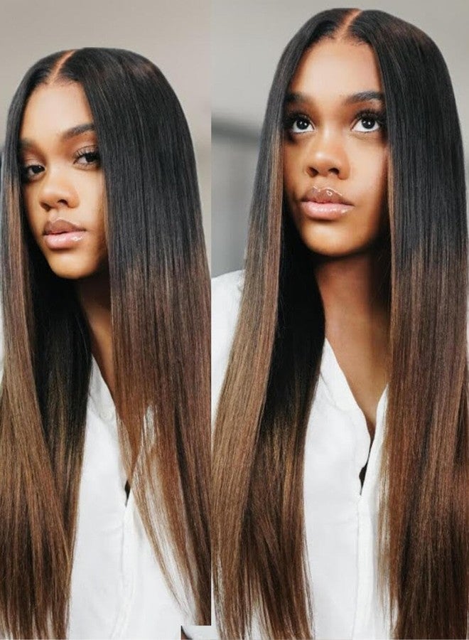 Beauty Forever Light Yaki Straight Glueless Wigs Human Hair Pre Plucked Pre Cut Black to Chestnut Brown 7x5 Bye Bye Knots Lace Front Wear and Go Drawstring Wig Beginner Friendly 150% Density 18inch - Image 1